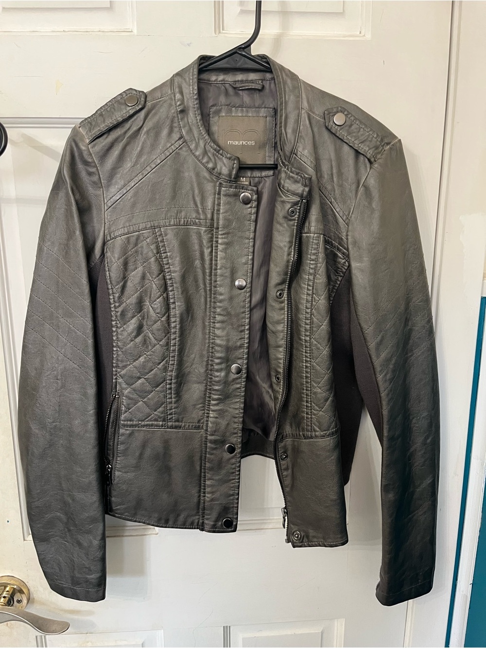 Maurices Black Quilted Faux Leather Moto Jacket